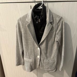 Drew Gray Women's Blazer with Black Faux Leather Inner Layer with zip up .